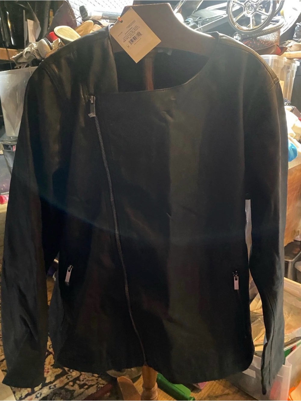 Knox Rose Black Faux Leather Asymmetrical Zip Jacket